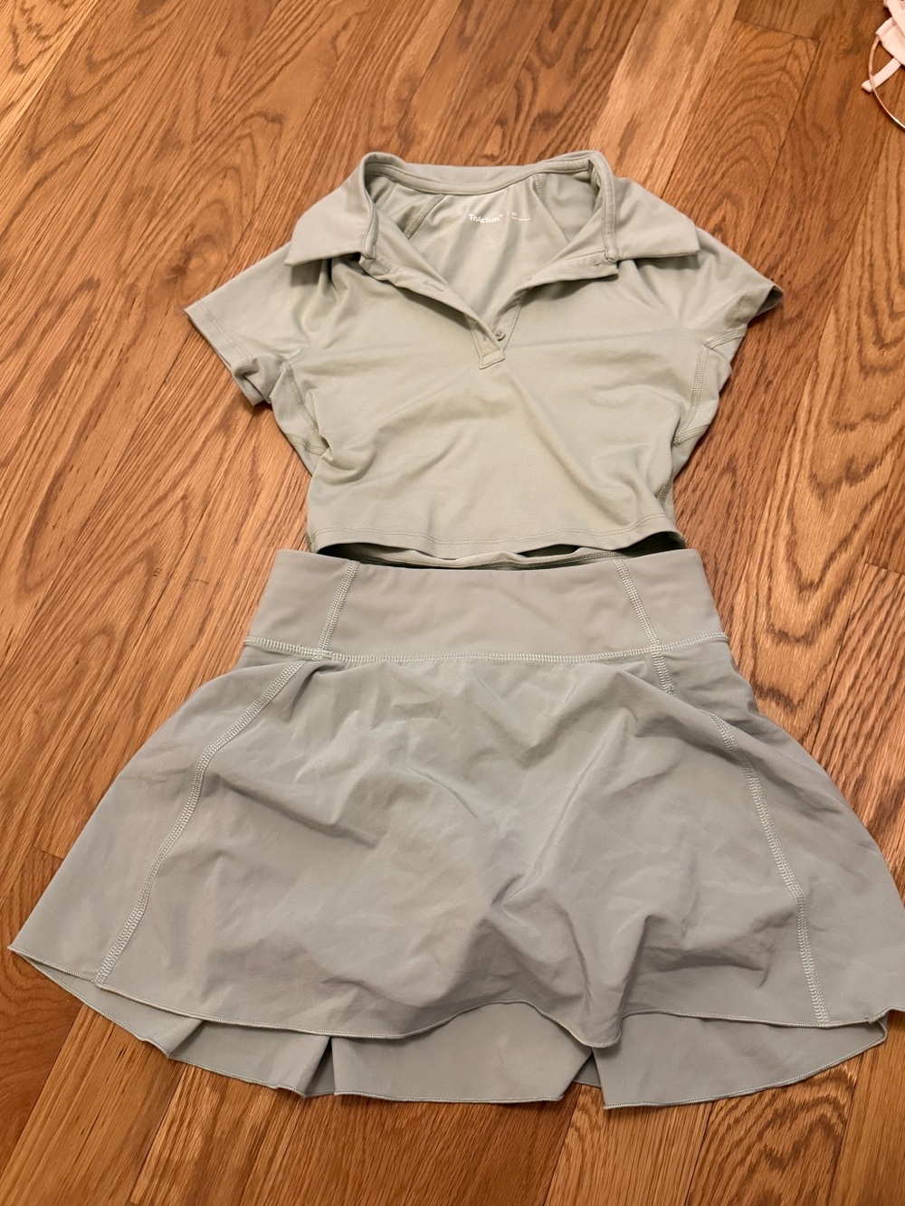 Aritzia TNA sage green cropped polo and tennis skirt set